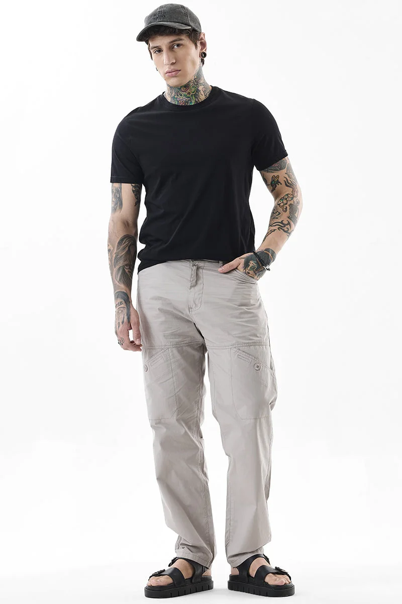 Snitch Beige Relaxed Fit Cotton Beige Cargo Pants for Men | Best Price UAE